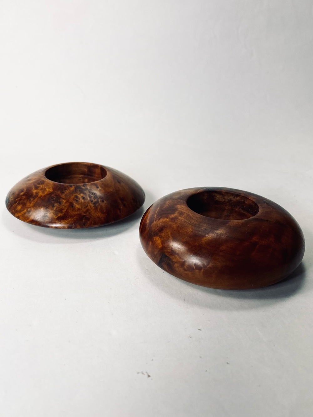 2 Hand-turned Rounded Burl Wood Tealight Holder Vessel Natural Dark Wood